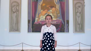Рассказывает Даша Виноградова (7 лет) из кружка П.А. Белобаевой о легенде про Амура и Психею на фоне панно Мориса Дени, размещён